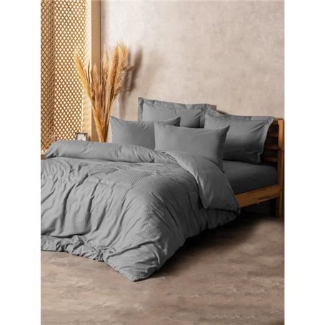 Parure de lit - 1 housse de couette 220 x 240 cm + 2 taies d'oreiller 60 x 60 cm - 100% coton ranforcé - Gris