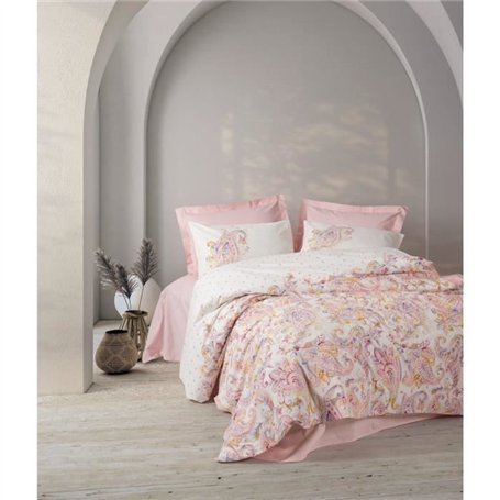 Parure de lit - 1 housse de couette 220 x 240 cm + 2 taies d'oreiller 60 x 60 cm - 100% coton ranforcé - Rose