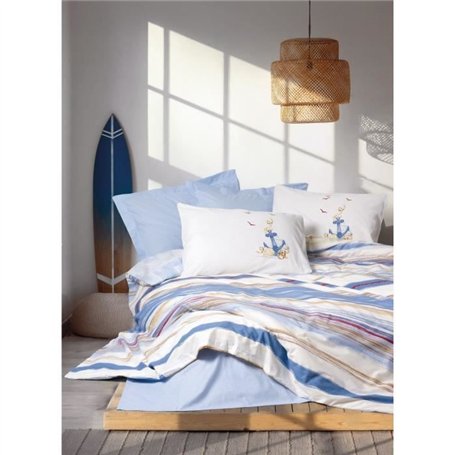 Parure de lit - 1 housse de couette 220 x 240 cm + 2 taies d'oreiller 60 x 60 cm - 100% coton ranforcé - Bleu