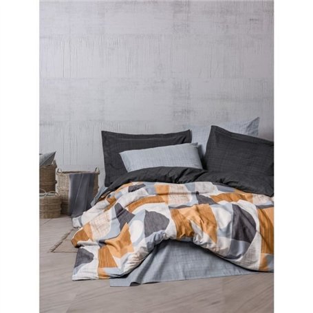 Parure de lit - 1 housse de couette 220 x 240 cm + 2 taies d'oreiller 60 x 60 cm - 100% coton ranforcé - Gris