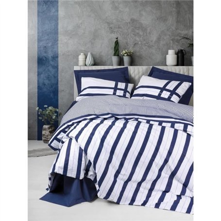 Parure de lit - 1 housse de couette 220 x 240 cm + 2 taies d'oreiller 60 x 60 cm - 100% coton ranforcé - Bleu