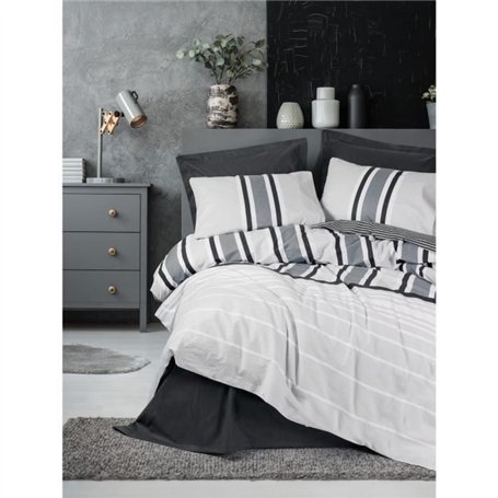 Parure de lit - 1 housse de couette 220 x 240 cm + 2 taies d'oreiller 60 x 60 cm - 100% coton ranforcé - Anthracite