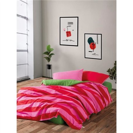 Parure de lit - 1 housse de couette 220 x 240 cm + 2 taies d'oreiller 60 x 60 cm - 100% coton ranforcé - Rose