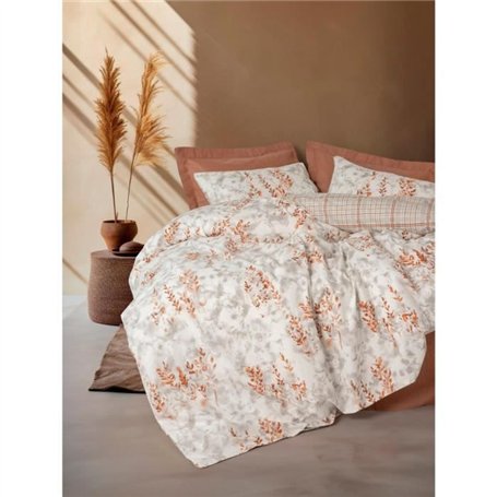 Parure de lit - 1 housse de couette 220 x 240 cm + 2 taies d'oreiller 60 x 60 cm - 100% coton ranforcé - Cannelle