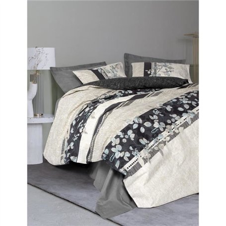 Parure de lit - 1 housse de couette 220 x 240 cm + 2 taies d'oreiller 60 x 60 cm - 100% coton ranforcé - Anthracite