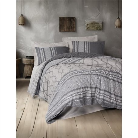 Parure de lit - 1 housse de couette 220 x 240 cm + 2 taies d'oreiller 60 x 60 cm - 100% coton ranforcé - Vison