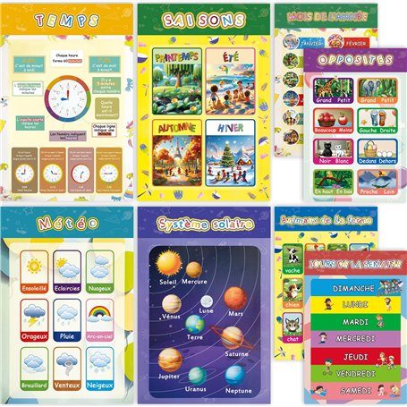 Lot de 8 Posters Découverte Enfant 42*28 cm-Affiches Éducatives Françaises sur Saisons
