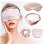 IYOU Soie Dormir Masques de sommeil en soie Set avec Bandeaux et cheveux Chouchous Champagne Cache-œil Mûre Soie Voyage Sieste B