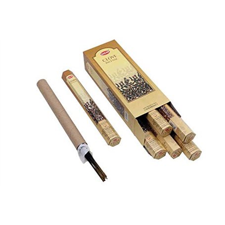 Hem Lot de 6 boîtes de 20 g de clou de girofle – Boîte de 6 tubes hexagonaux – Encens Hem roulé à la main en Inde