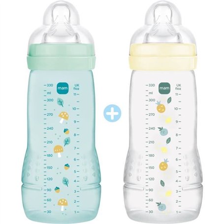 Lot de 2 Biberons - MAM BABY - Easy Active - +6 mois - 330 ml - Tétine débit X - Ice + Pearl
