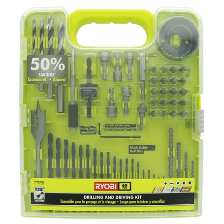 Ryobi A98601 Lot de 60 forets à oxyde noir avec étui de transport pour bois