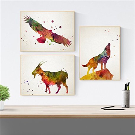 Nacnic Pack de 3 photos pour encadrer les animaux. Décoration de la maison avec des images d'animaux. Papier 250 grammes Images