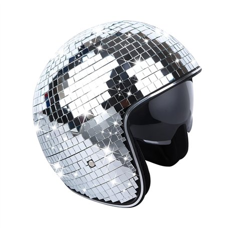 Casque De Boule Disco en Verre Miroir - Avec Visière Rétractable