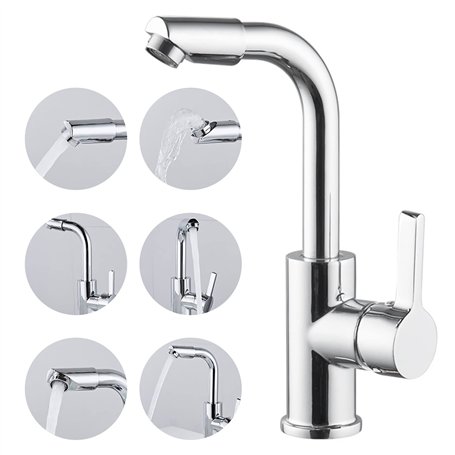 Guador Robinet de Lavabo 360° Rotation Robinet de Salle de Bain Eau Froide Et Chaude Robinet Monocommande Mitigeur Lavabo Robine