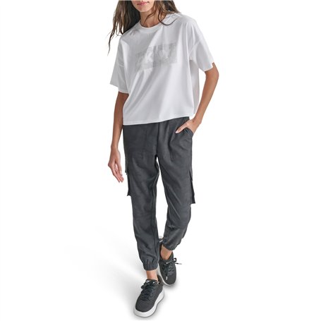 DKNY Women's Rhinestone Logo Cropped Short Sleeves Tee