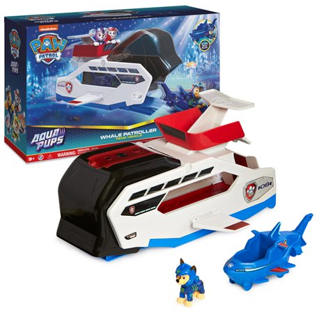 Paw Patrol - Pat Patrouille - Whale Patroller Chase Aqua Pups - Voiture Figurine À Collectionner - Thème Mer Et Aventures Sous-M