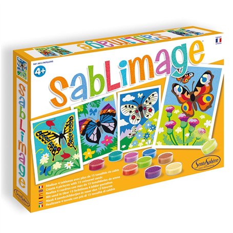 SentoSphère - SABLIMAGE - PAPILLONS - 8813 - Kit Loisir Créatif - Réaliser 4 tableaux avec 15 tonalités de sable - A partir de 4