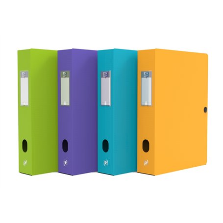 Oxford Boîte Grande Capacité Memphis 24x32cm Dos 80mm avec Bouton Pression Couverture Polypro Coloris Assortis
