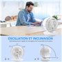 HOMCOM Mini Ventilateur de table, ventilateur Silentieux puissant 45W, 3 vitesses, oscillant à 70° multidirectionnelle, inclinai