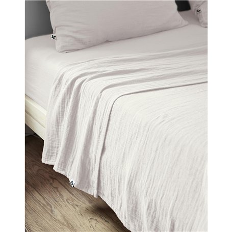 Drap Plat 270 x 300 cm Double Gaze de Coton Luxe Gaïa Blanc