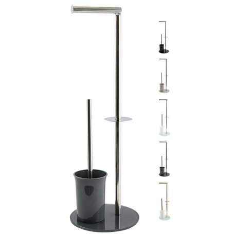 MSV "Bergamo Porte-Rouleau WC Brosse WC en Acier Inoxydable et Verre Support Gris 3 en 1