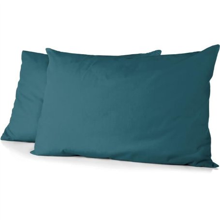 Lot de 2 taies d'oreiller - HOME LINGE PASSION - HP72087 - Microfibre 82 g - 50 x 70 cm - Bleu canard