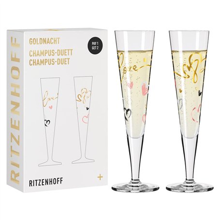 Ritzenhoff 6031004 Flûte à champagne 200 ml - Série Goldnacht Duett 2023-2x pièce de designer avec de l'or véritable - Made in G