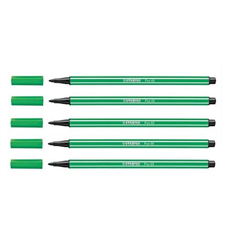 STABILO Lot de 5 Feutres de Dessin PEN 68 Pointe Moyenne 1 mm Vert émeraude
