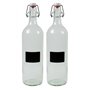 mikken Lot de 2 bouteilles en verre vides de 1000 ml avec bouchon mécanique en porcelaine à remplir soi-même