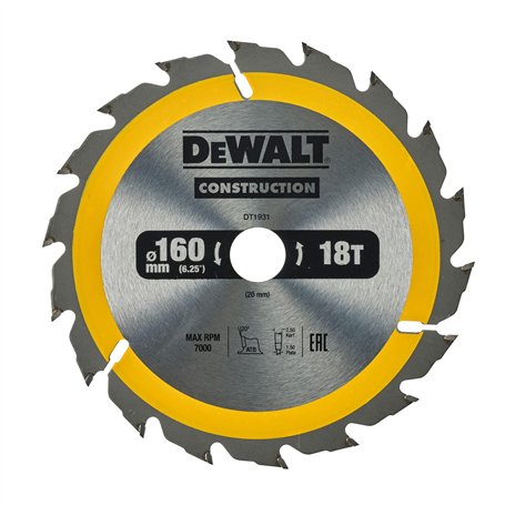 DeWalt DT1931-QZ DT1931-QZ-Hoja Para construcción 160 x 20mm 18T (AC)