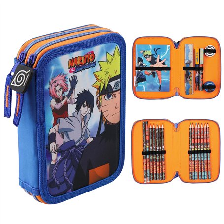 Naruto Trousse Scolaire Trousse Double Compartiment avec Fournitures Scolaires Stylo Crayons de Couleur Carnet Coloriage Idée Ca