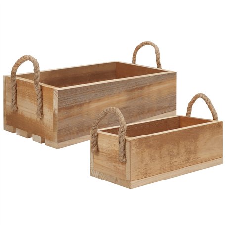 BELLE VOUS Caisse en Bois avec Poignées en Corde (Lot de 2) - Cagette Bois Emboîtable Ouverte - Pour Maisons