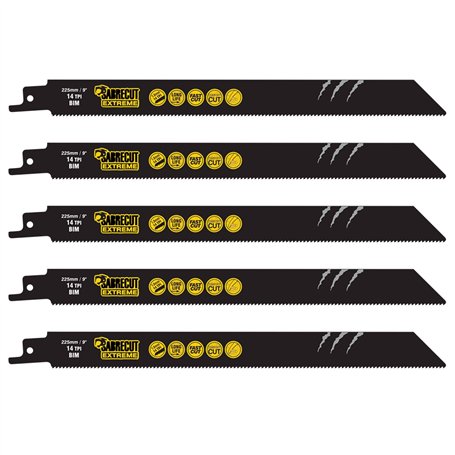 5 x SabreCut SCRS1122BF_5 225 mm 14 TPI S1122BF Lames de scie sabre à coupe rapide pour bois et métal compatibles avec Bosch Dew