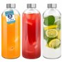 HEFTMAN Lot de 3 Bouteille Verre 1L - Bouteille en Verre 1 Litre avec Couvercles Hermétiques et Brosse de Nettoyage - Bouteilles
