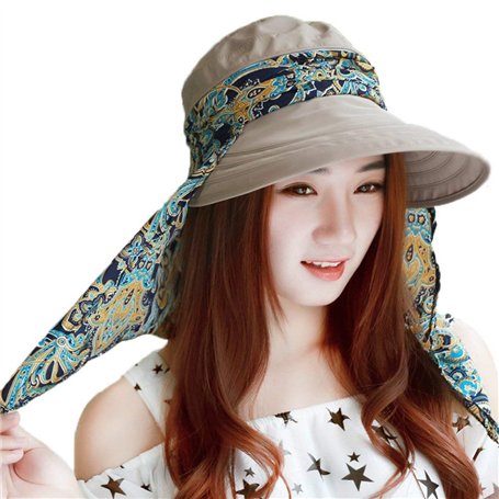 QCHOMEE Femme Casquette Visière Large Bord Chapeau de Soleil Voyage Eté Capeline de Camping Pêche Protection Solaire avec Foular