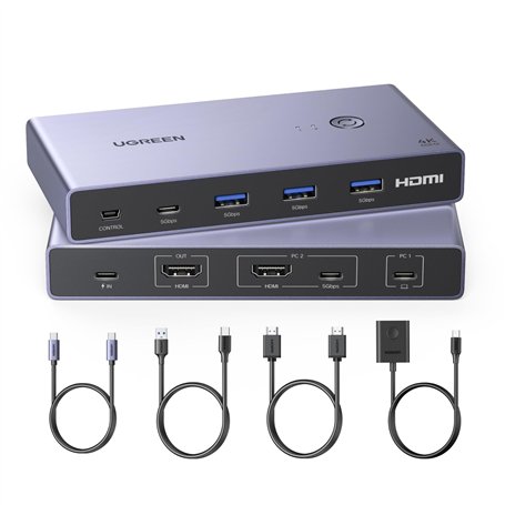 UGREEN KVM Switch HDMI USB C 4K 60Hz 2 Entrées 1 Sortie avec 4 Ports USB 3.0 3A1C 5Gbps Commutateur KVM Compatible avec MacBook