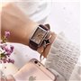 JewelryWe Montre Quartz Rétro Rectangulaire Romain Chiffre Cadran Bracelet Cuir Alliage Homme Couple Amour Brun