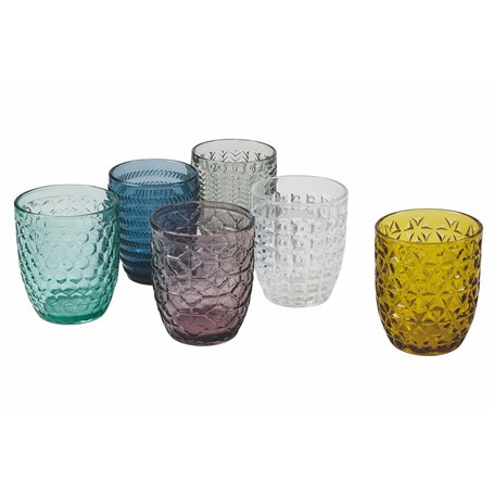Villa d'Este Home Tivoli Geometrie Lot de 1 Verres à Eau en Verre coloré avec Traitement par Relief