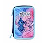 Seven Lilo & Stitch Trousse Scolaire 3 Zip, Bleu Ciel et Rose, Porte-Stylo Triple Compartiment Complet avec Stylets, Crayons, Co