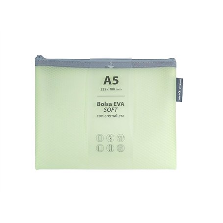 Grafoplás Sac à fermeture éclair EVA Soft A5 | Mint Pastel | Toucher doux | Zipper Bag fabriqué en caoutchouc EVA transparent |