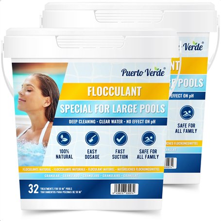 Puerto Verde • Floculant Naturel 64 Traitements. Clarifiant pour Les Grandes Piscines et Les Spas. Éliminateur de Turbidité pour