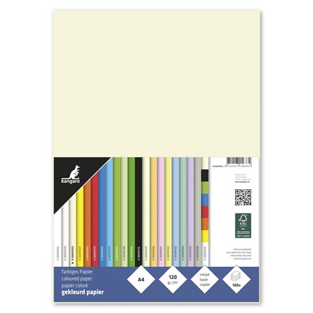 Kangaro - Lot de 100 feuilles de papier à lettre blanc ivoire - Format A4-120 g/m² - FSC mix - Papier à lettre DIY - Blanc ivoir