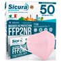 50 masques FFP2 Rose certifié CE Fabriqué en Italie Sicura BFE ≥99% SANITIZÉ et scellé individuellement EN 149:2001+A1:2009