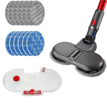 GYing 1 tête de balai électrique + 6 serpillères de nettoyage + 1 réservoir d'eau fendu pour aspirateur Dyson V7 V8 V10 V11.