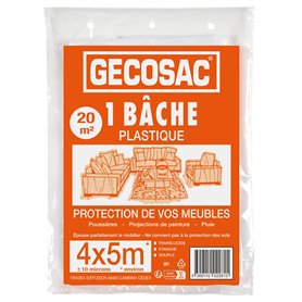 Gecosac Bâche polyéthylène translucide 4 x 5 mètres 10 microns Protection Meuble