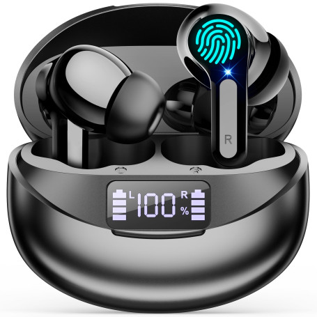 Ecouteurs Bluetooth sans Fil, Bluetooth 5.3 Ecouteurs sans Fil,Ecouteurs Hi-FI Son Stéréo,Écouteurs 35H Durée de Lecture CVC Réd