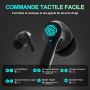Ecouteurs Bluetooth sans Fil, Bluetooth 5.3 Ecouteurs sans Fil,Ecouteurs Hi-FI Son Stéréo,Écouteurs 35H Durée de Lecture CVC Réd