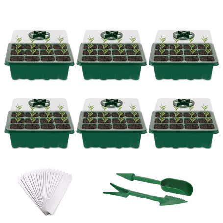 Fuuner Bac à semis,Lot de 6 plateaux de germination à 12 cellules Serre Interieur Plateaux de Culture,Serre Intérieure Pépinière