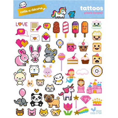 Colle et décore - Tattoos pixels kawaii