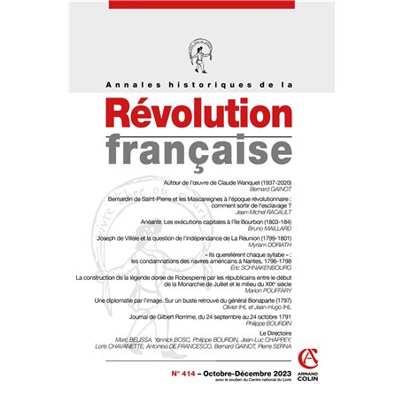 Annales historiques de la Révolution française Nº414 4/2023 14,68 €
